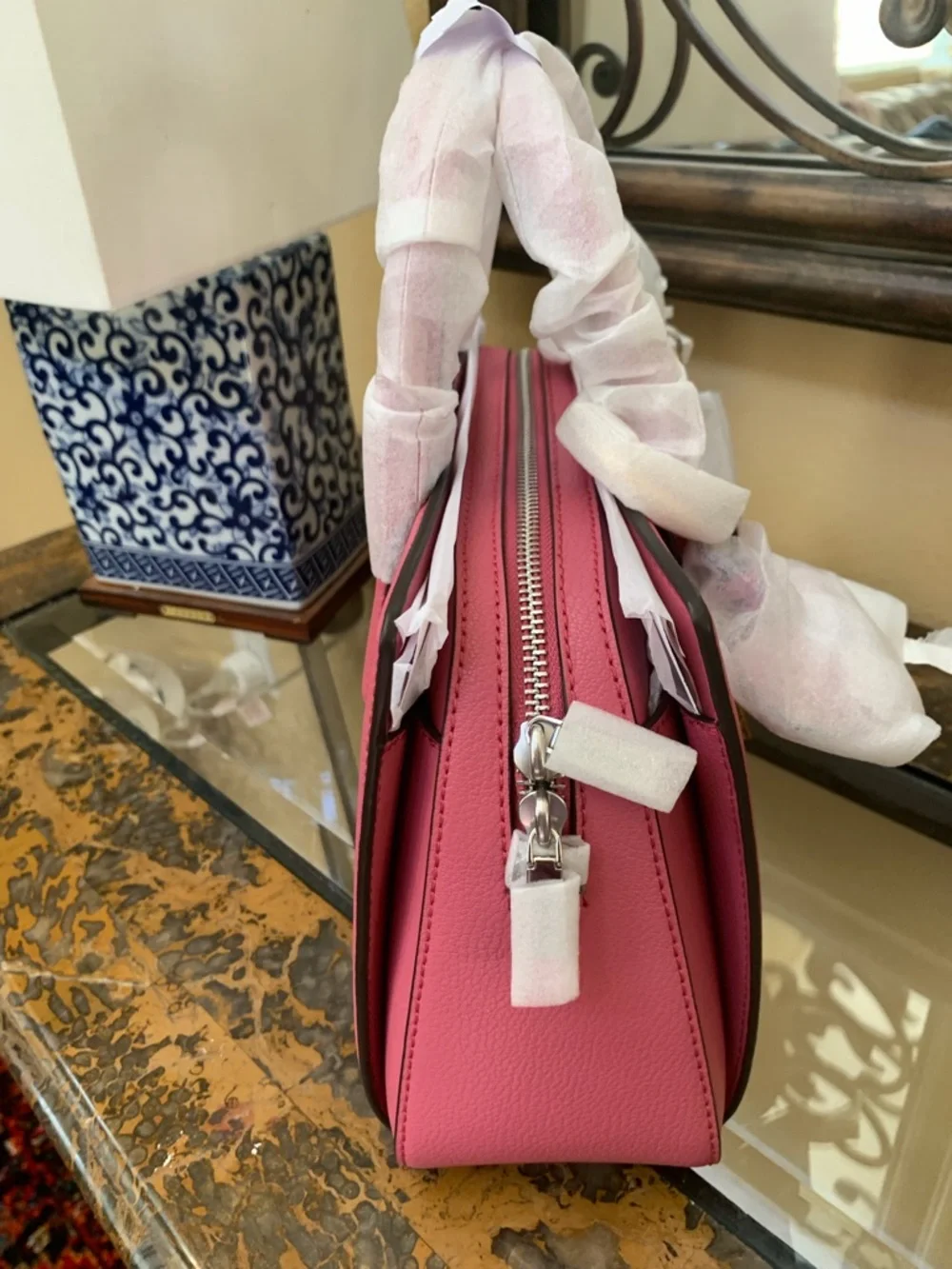 Michael Kors Rose Pink Leather Satchel with Charm Chains - Picture 5 of 8